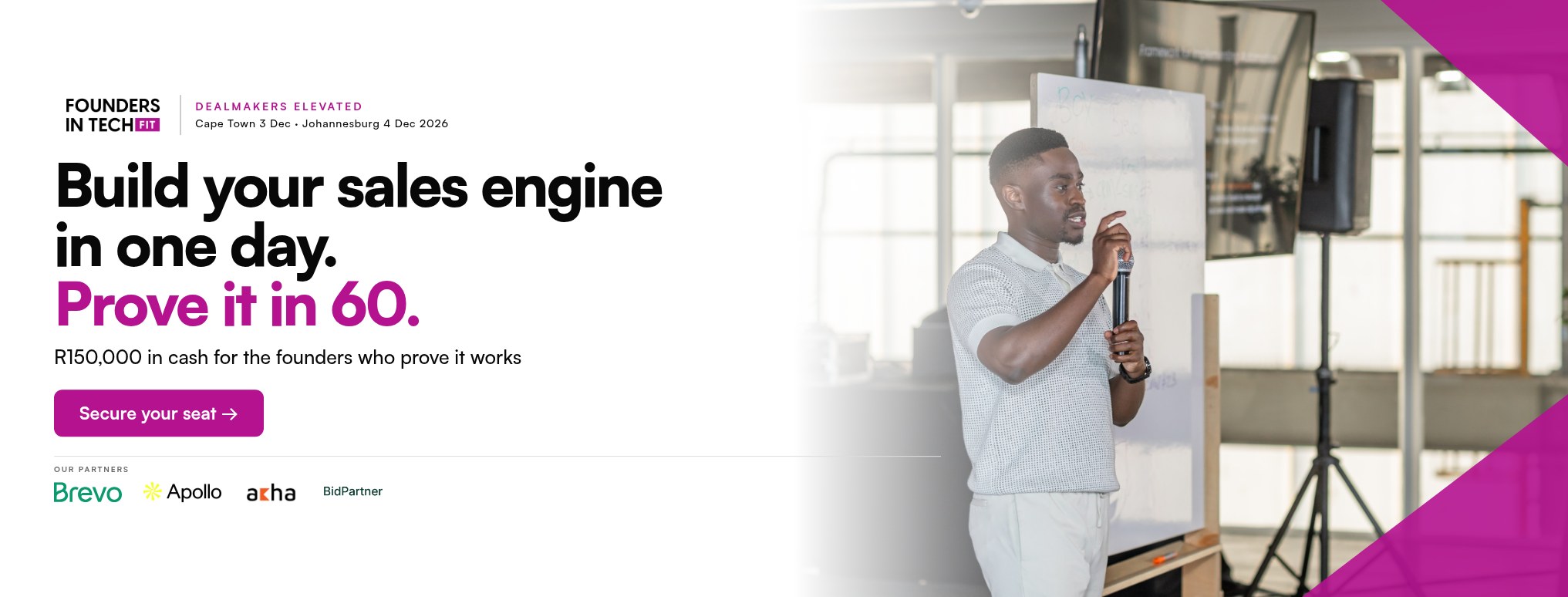 Dealmakers Elevated: build your sales engine in one day, prove it in 60. Cape Town 3 Dec, Johannesburg 4 Dec 2026
